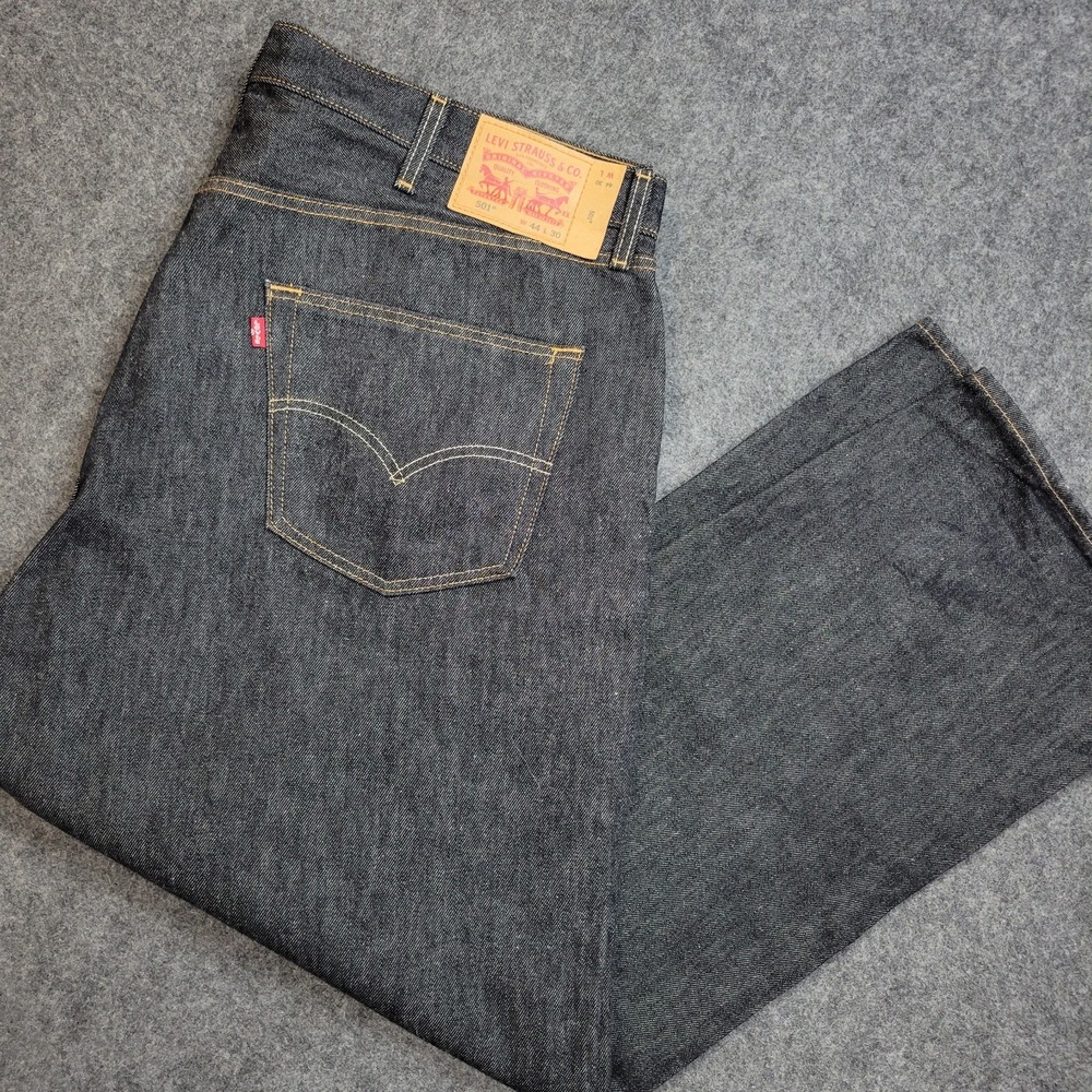 Levis 501 Jeans Mens 44x30 Gray Denim Dark Wash Red Tab Original Fit Straight